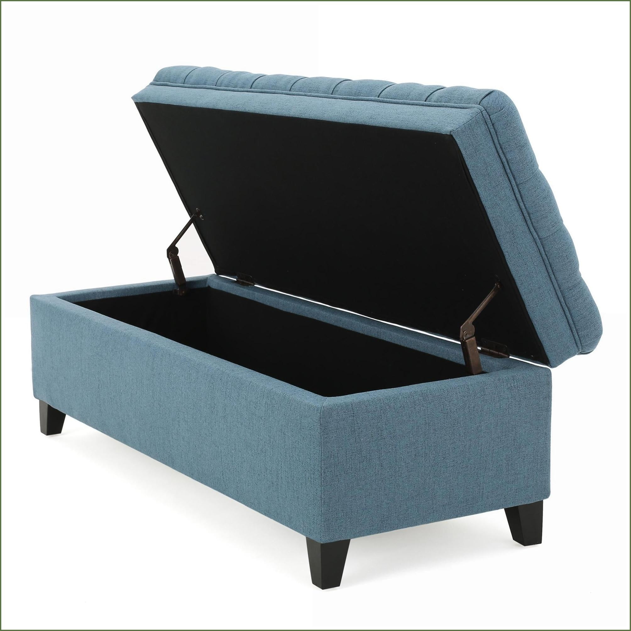 Storage Ottoman, Navy Blue Fabric with Birch Legs, 50x20.5x18.3, Living Room Extra Seating | Fabric | Foot Stools