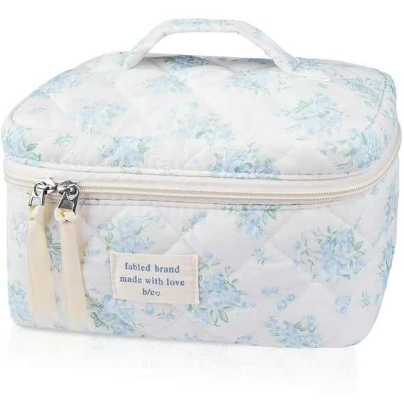 Bolsa de maquillaje Gosect, tamaño grande, acolchada, para mujer, color azul y rosa