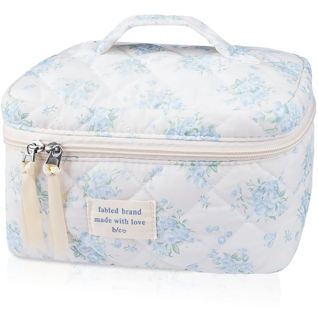 Bolsa de maquillaje Gosect, tamaño grande, acolchada, para mujer, color azul y rosa