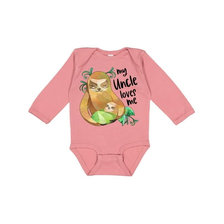 

Inktastic My Uncle Loves Me- Cute Sloth and Baby Gift Baby Boy or Baby Girl Long Sleeve Bodysuit