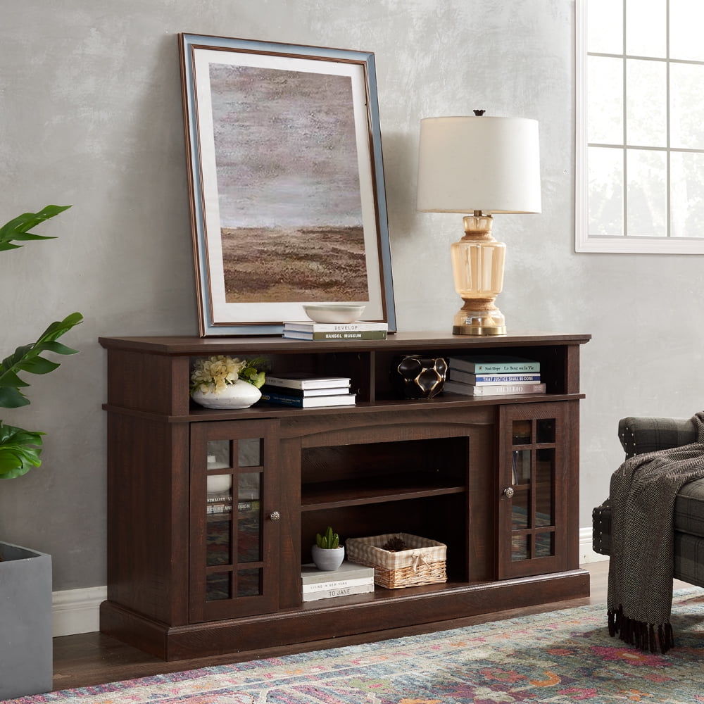 Aukfa TV Stand for TV up to 65", TV Console Table with Storage and Cabinet, 2 Doors, Espresso