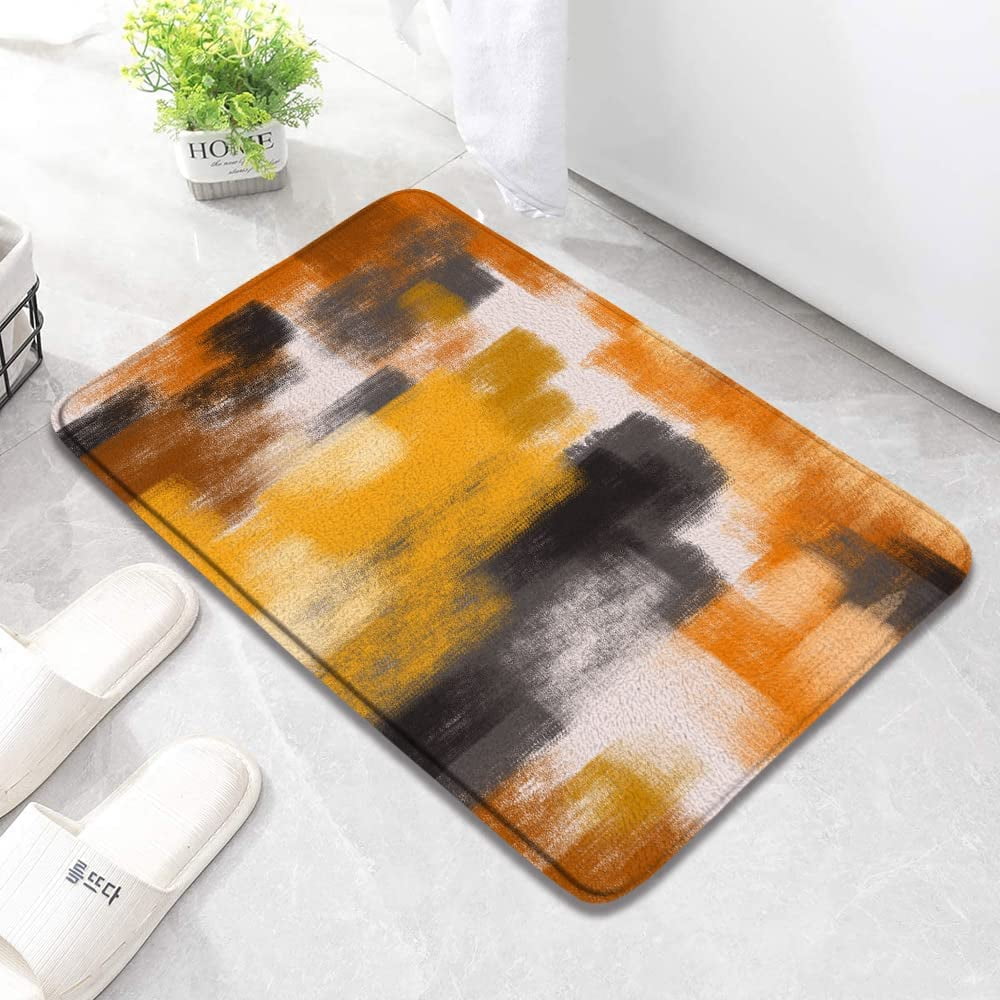 Grey and Orange Bath Mats for Bathroom Abstract Brush Strokes Style Modern Brush Marks Grunge Colorful Memory Foam Flannel Bath Floor Rugs for Kitchen Bathtub Laundry 23.6 x 15.7 Inch