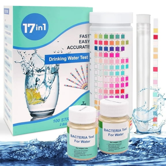 17 in 1 Premium Water Testing Kits,16 in 1 Drinking Water 100 Strips 2 Bacteria Tests Home Water Quality Test Well and Tap Water Easy Testing for Lead, Bacteria, Hardness, Fluoride, pH, Iron, Copper