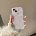 thumbnail image 1 of SHIQI-Case for iPhone 13, Clear Cute Ribbon Bowknot Pattern Aesthetic Transparent Bow Phone Case Curly Wave Edge Case Stylish Slim Soft Durable TPU Protective Cover for Women Girls - Blue, 1 of 4