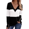 thumbnail image 2 of Women Blouses Dressy Casual Color Block Long Sleeve Shirts V Neck Tops Fall Outfits, 2 of 6