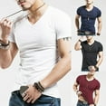 thumbnail image 1 of MesaSe Men Plus Size Summer Basic Top Solid Color Short Sleeve V Neck Slim Fit T-Shirt, 1 of 8