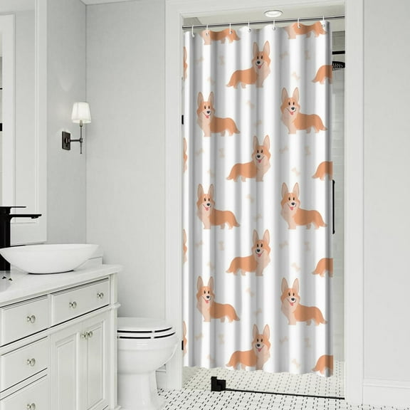 Cartoon Corgi Shower Curtain 36x72in ,Bathroom Decorative Shower Curtains Set with 12 Hooks,Modern Waterproof Washable Shower Curtain