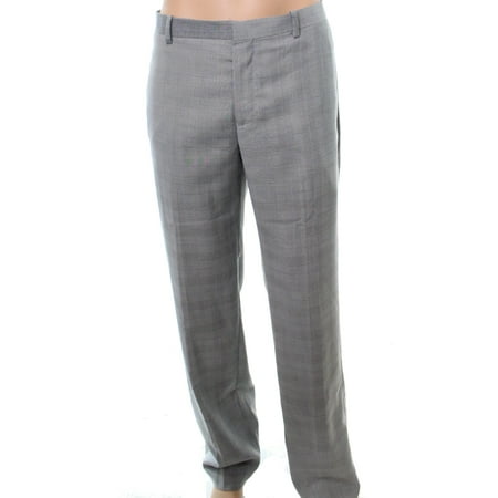 INC NEW Gray Mens Size 38x32 Slim Fit Dress Flat Front Plaid Pants