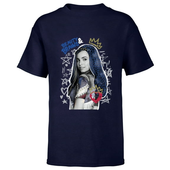 Disney Descendants 2 Evie Collage - Short Sleeve T-Shirt for Kids -Customized-Navy