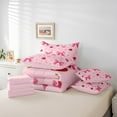 thumbnail image 5 of Manfei Girls Pink Ribbon Twin Bedding Sets 7-Piece, Cartoon Bowknot Bow-tie Bedding Comforter Set, Princess Cherry Love Heart Reversible Sheet Sets, Microfiber Bedroom Decor, 5 of 7