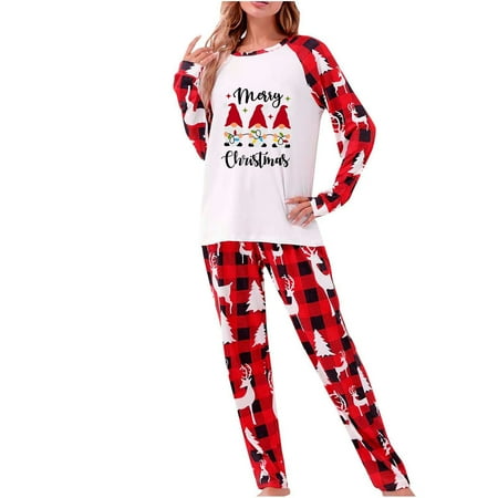 

AOOCHASLIY Family Christmas Pajamas Clearance Plaids & Stripes Mom Parent-kid Warm Xmas Suit Long-Sleeved Trousers 2 Piece Set