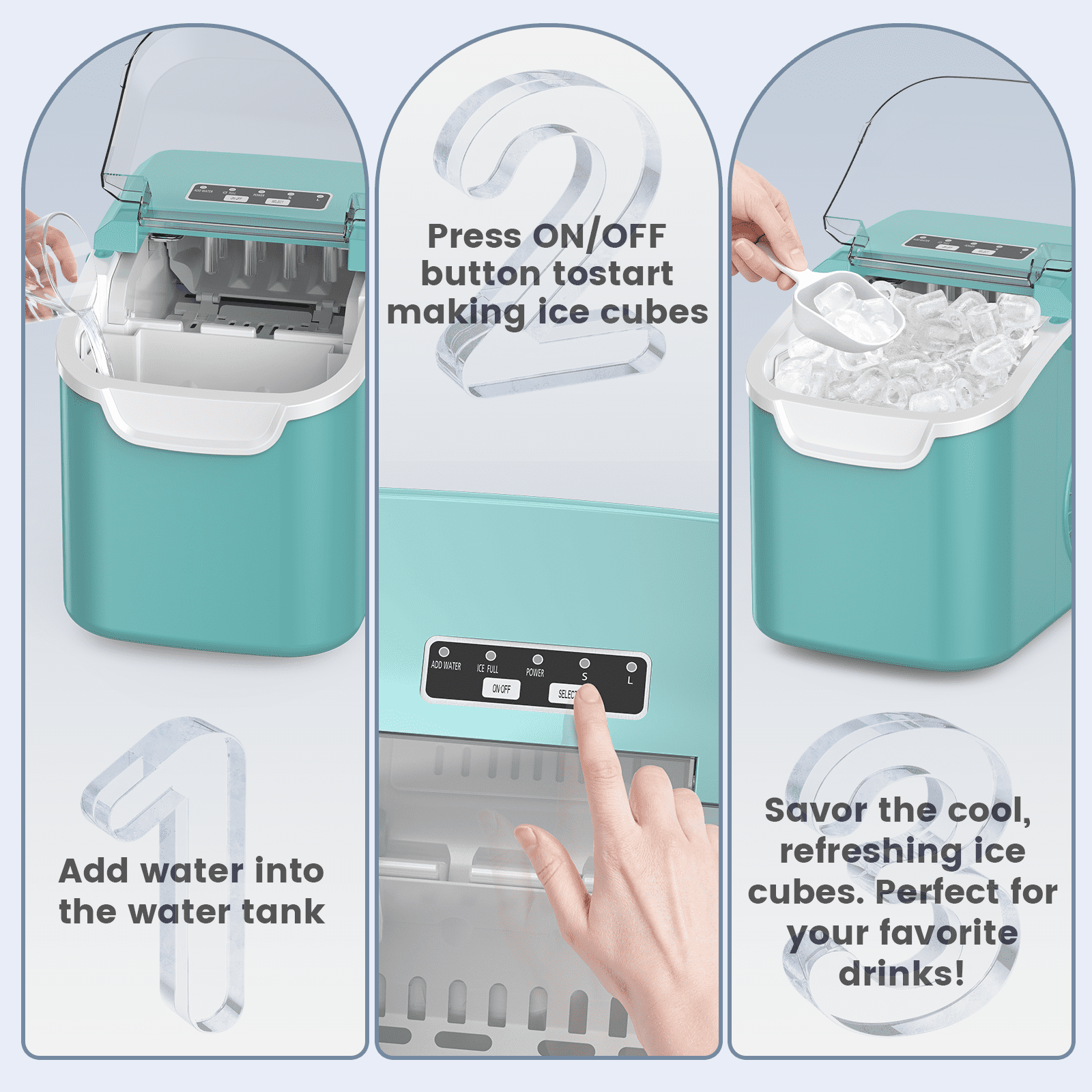 KNDKO Countertop Ice Maker Ice Machine With Handle,Self-Cleaning Ice Makers, 26Lbs/24H, 8 Ice Cubes Ready In 6 Mins For Home/Kitchen/Bar/Party/Camping