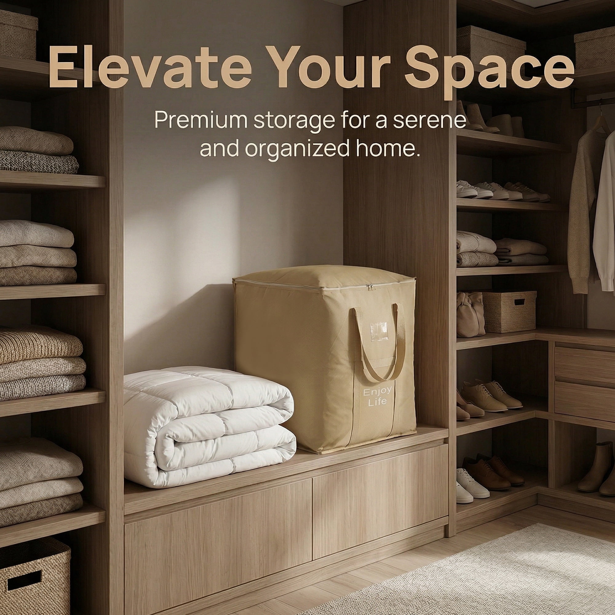 Unique Bargains Foldable Storage Bags for Storing Clothing Light Brown 19.7"x23.6"x27.6"