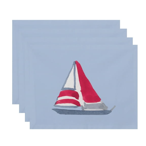 Simply Daisy, 18 x 14 Inch, Sail Away, Geometric Print Placemat (Set of 4), Blue