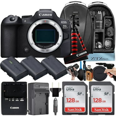 Canon EOS R6 Mark II Mirrorless Camera (Body Only) with 2 Pack 128GB SanDisk Memory Card   3 Pieces Battery   Backpack   Tripod   ZeeTech Accessory Bundle (International Version)