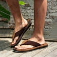 thumbnail image 2 of Beach Flip Flops for Men Rubber Sandals Leather Thong Sandals Slip on Straps Soft Cushion Footbed Summer Indoor Outdoor Shoes Brown Size 9.5, 2 of 5