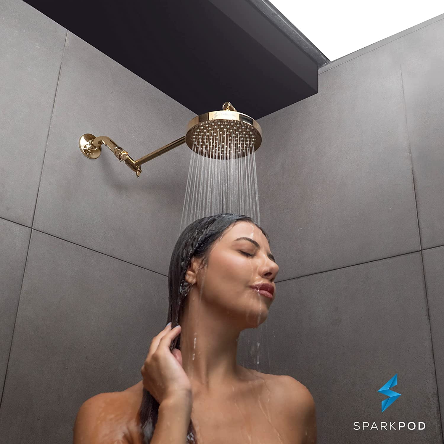 SparkPod Adjustable Shower Head Extension Arm - 11" Brass Rain Shower Arm with Universal Fit (Egyptian Gold)