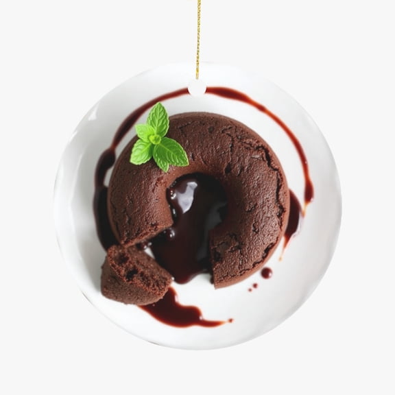 Chocolate Molten Lava Cake Souffle Baked Dessert Pastry Chef Food Lovers Foodie Novelty Holiday Christmas Ornament Xmas Tree Gift (Flat Design Printed on Ceramic, NOT 3D)