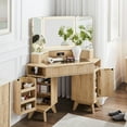 thumbnail image 5 of OKD Modern Fluted Corner Vanity Desk, 48" Corner Makeup Vanity Desk with Smart Mirror and Lights, Oak Vanity Desk with Charging Station and 3 Drawers & Shelves for Bedroom, Natural Oak, 5 of 9