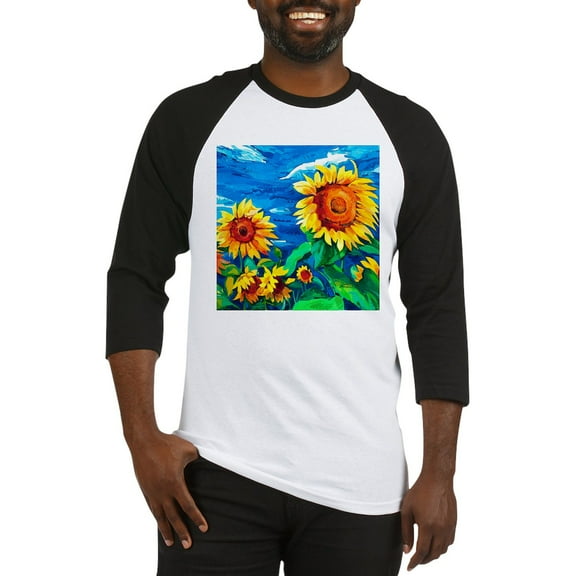CafePress - Sunflowers Painting Baseball Jersey - Cotton Baseball Jersey, 3/4 Raglan Sleeve Shirt