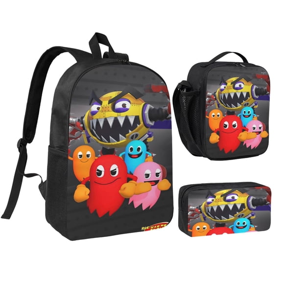 Pacman Three piece backpack set young backpack combination backpack lunch bag pencil case