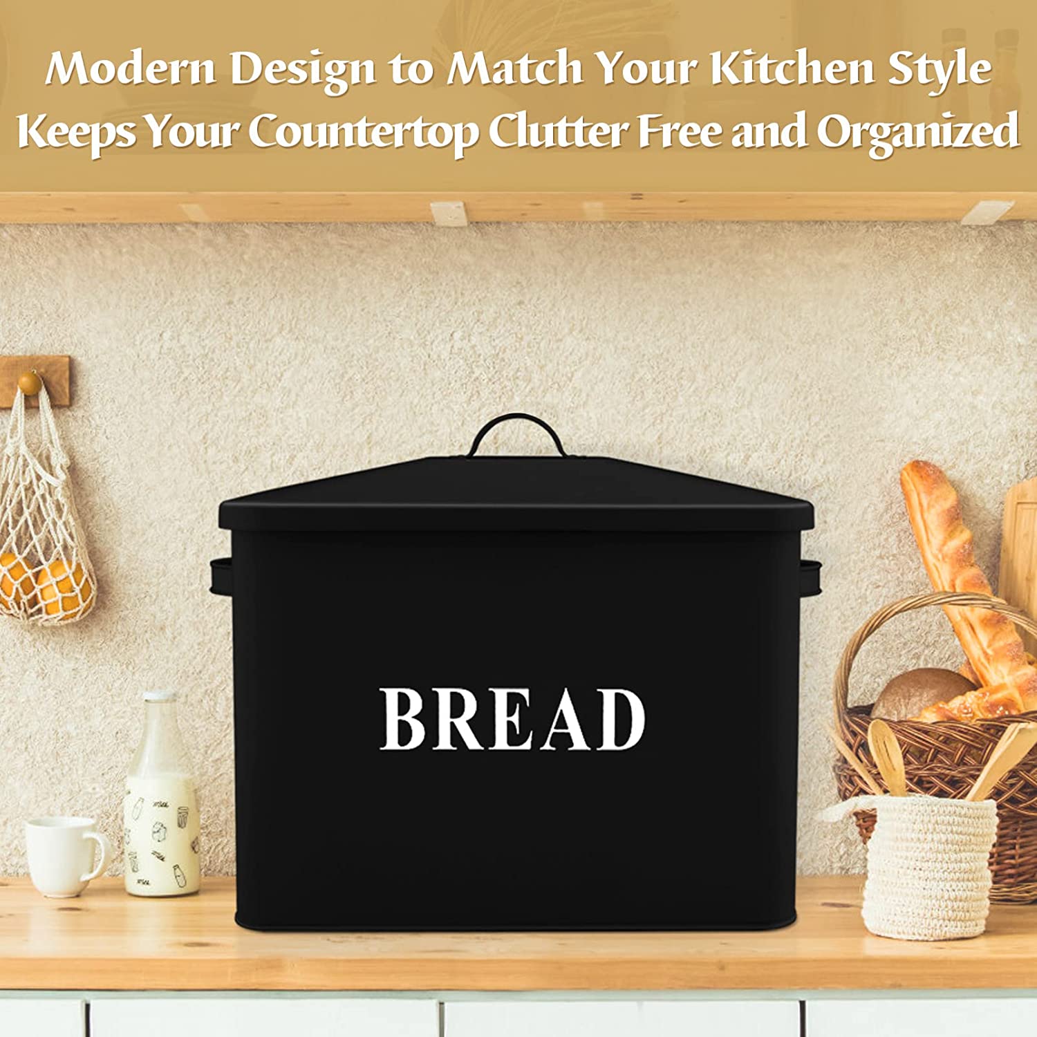 VeSteel Farmhouse Bread Box, Black Metal, Extra Large photo 3