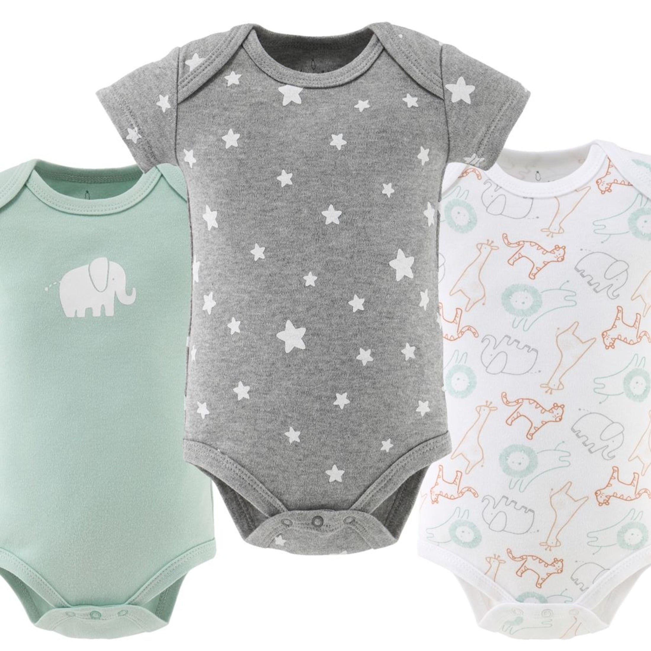 The Peanutshell Baby Bodysuit Pack with Safari Design, Unisex Baby Clothes for Newborns, 4-Pack