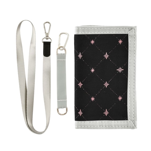 JIALIOU Nylon Trifold Card Wallet with ID Window Zipper Pocket for Men Women Teen Soft Pink Star Flower