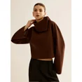 thumbnail image 2 of Jersey con solapa de lana de Color café para mujer, abrigo elegante liso de manga larga, Tops cortos para principios de otoño, ropa de calle alta para señora nueva, 2 of 5
