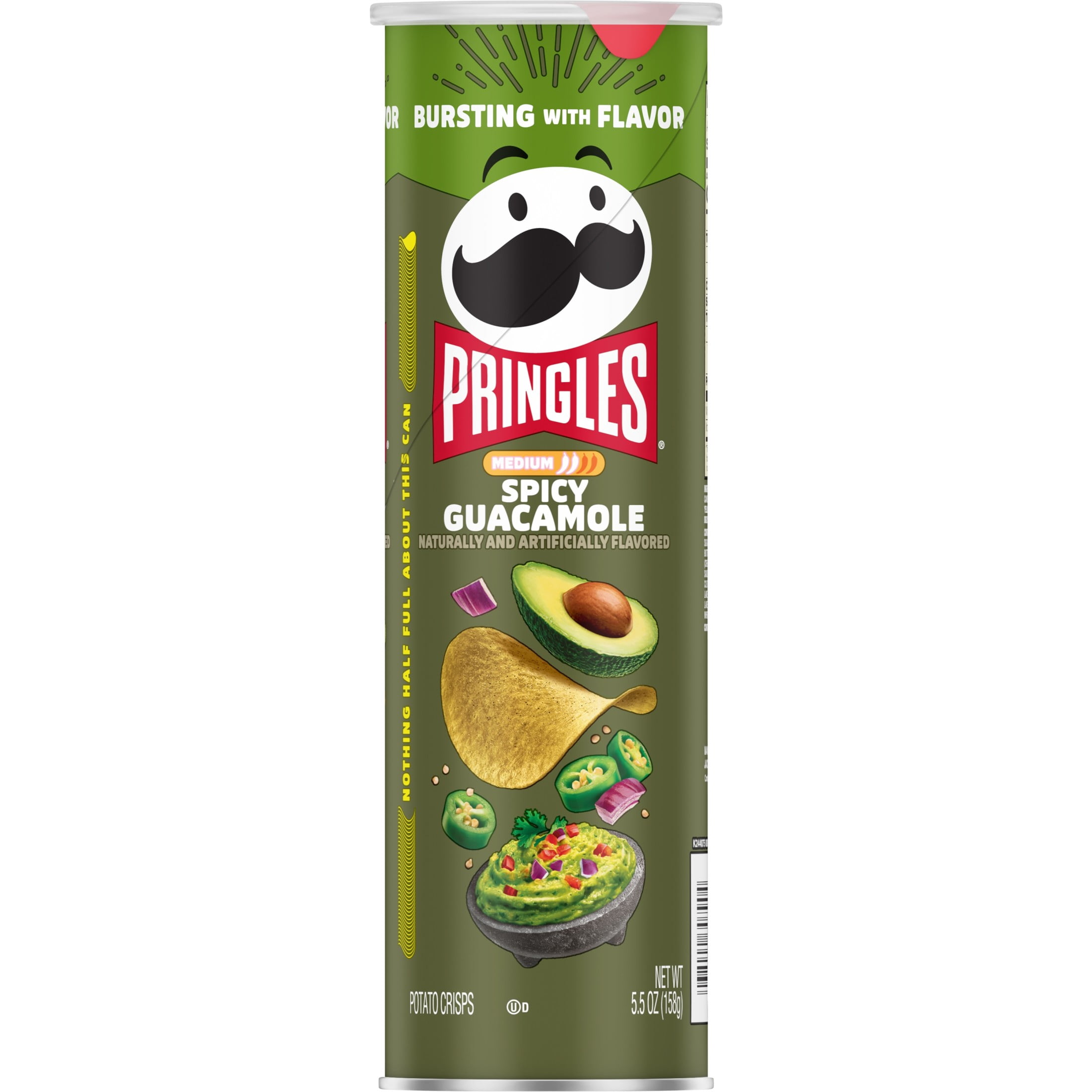 Pringles Spicy Guacamole Potato Crisps Chips, Lunch Snacks, 5.5 oz Canister