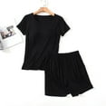 thumbnail image 4 of Women's Pajama 2PCS Sets, Soft Solid Color Lounge Sleepwear Short Sleeve Tops with Built in Bra Shorts Outfits Pjs Sets with Pocket, Multicolor, M-3XL, 4 of 4