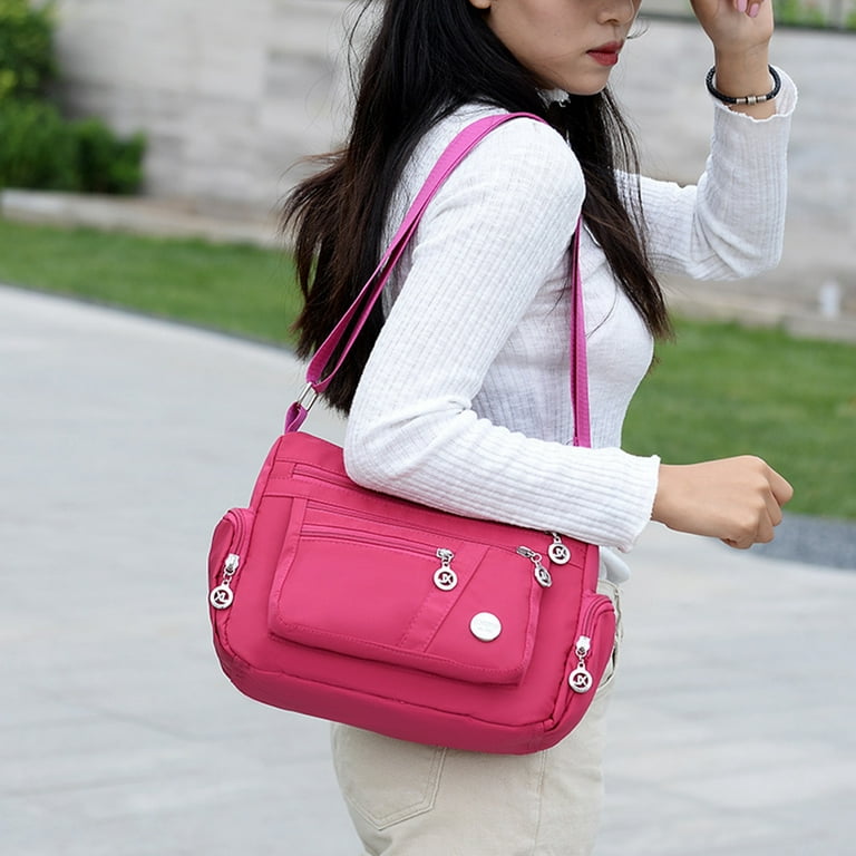 LA TALUS Women's One Shoulder Handbag,Pockets Crossbody Bag for Women  Waterproof Nylon Single Shoulder Bag Travel Purses and Handbags Rose Red 
