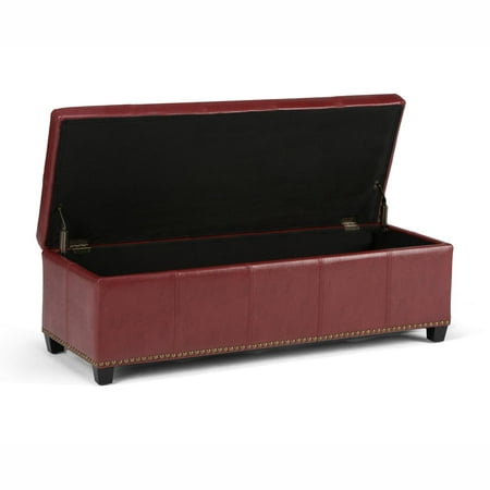 Simpli Home - Kingsley Rectangular Bonded Leather Bench Ottoman With Inner Storage - Burnt Umber Tan