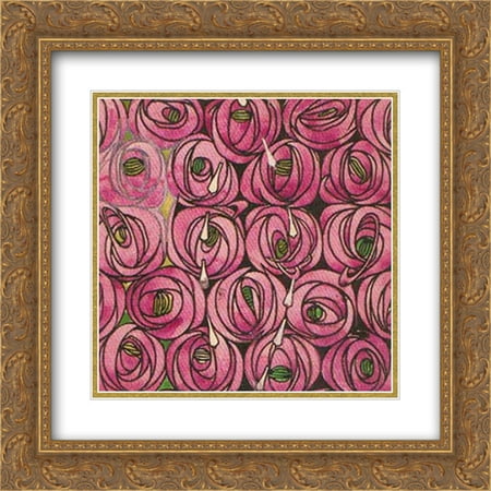 - Charles Rennie Mackintosh 2x Matted 20x20 Gold Ornate Framed Art Print 'Roses'
