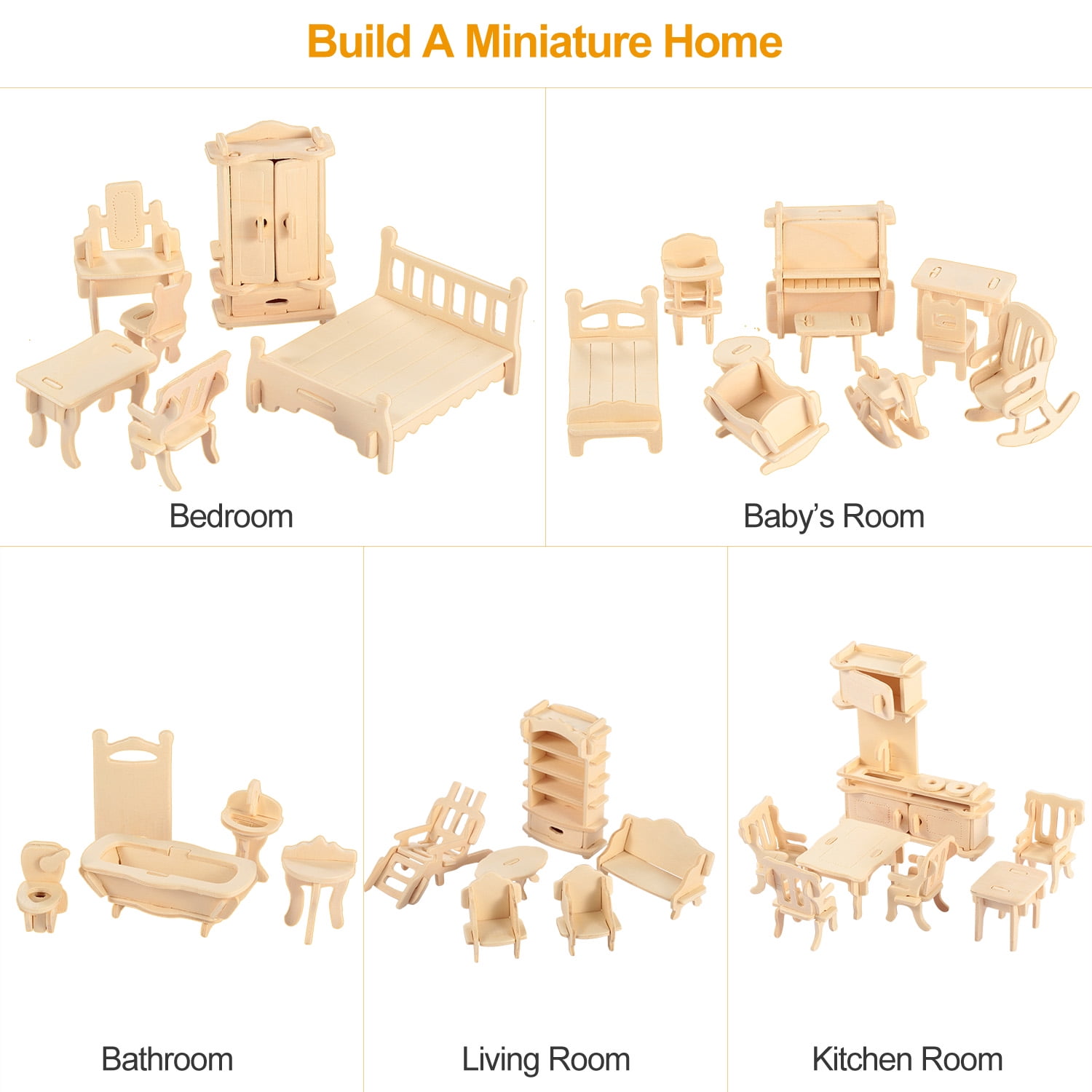 Imountek 3d Wooden Dollhouse Furniture Puzzles Diy Miniature
