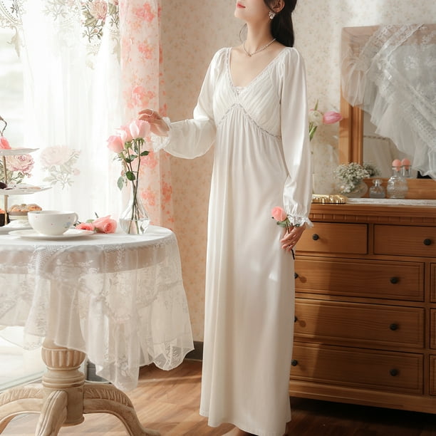 Defitshape Women's Victorian Night Gown Cotton Blend Nightgown Vintage Sleep Dress Long Sleeve V Neck Full-length White Large - Walmart Business Supplies Defitshape Women's Victorian Night Gown Cotton Blend Nightgown Vintage Sleep Dress Long Sleeve V Neck Full-length White Large - Walmart Business Supplies