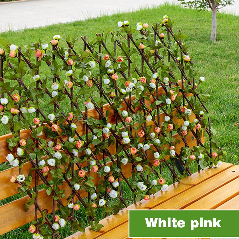 Wooden Hedge Fence with Artificial Flower Leaves,Decoration Screening Expanding Trellis Privacy Screen,Privacy Fence Screen Greenery Faux Plant Wall 