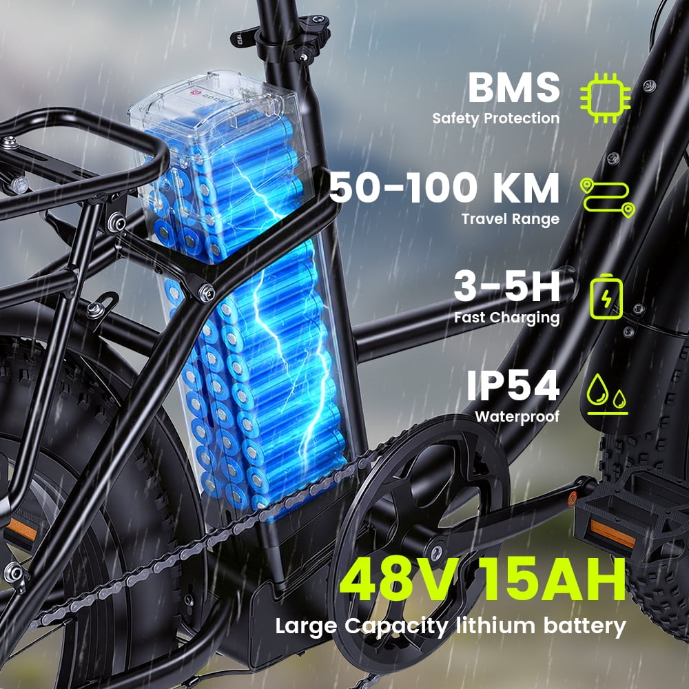 Peak 1000W Electric Bike for Adults and Teens, 48V 15Ah Ebike , All-Terrain with Front Suspension, Anti-theft Lock, Charger, Rear Rack