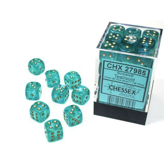 Borealis 12Mm D6 Teal and Gold Luminary 36 Dice Set offered by Publisher Services