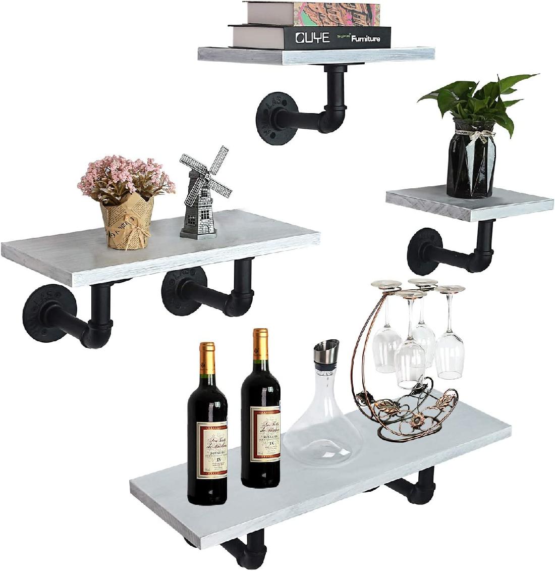 Industrial Pipe Floating Shelves Wall Mounted, Rustic Wood Wall Shelves