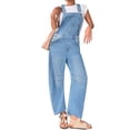 thumbnail image 2 of Women Sleeveless Denim Overall Pants Casual Loose Barrel Leg Jeans Jumpsuit with Pockets, 2 of 7