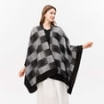 thumbnail image 4 of Gpaecead Women's Fall Classic Plaid Shawl - Jacquard Pattern Open Front Warm Cape Wrap Black, 4 of 8