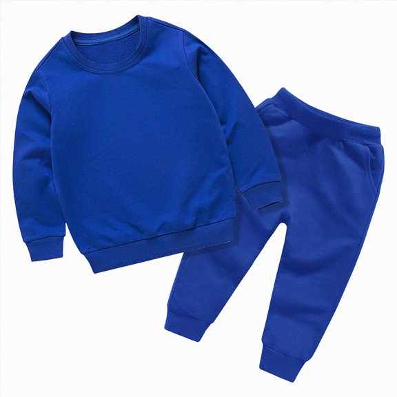 newwalpole Sweatsuit Set for Boys Girls 2 Piece Crewneck Cotton Sweatshirt Jogger Sweatpants Tracksuit Kids Athletic Solid Outfits(Blue,12-18 Months)