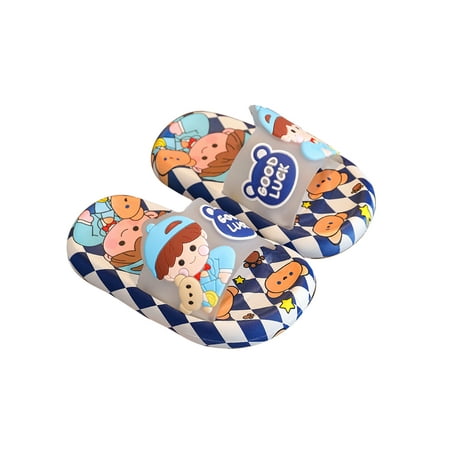 

Rotosw Childrens Slides Flat Heels Beach Shoes Cartoon Print Slippers Casual Open Toe House Shoe Summer Breathable Dark Blue 10C-11C