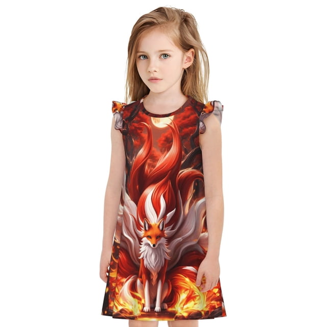 Xecao Chemise de Nuit Renard à Feuilles Rouges pour Filles Pyjama Robe avec Manches à Volants Vêtements de Nuit Doux pour Enfants, Chemise de Nuit Légère pour Maison Ou Vacances-TTG