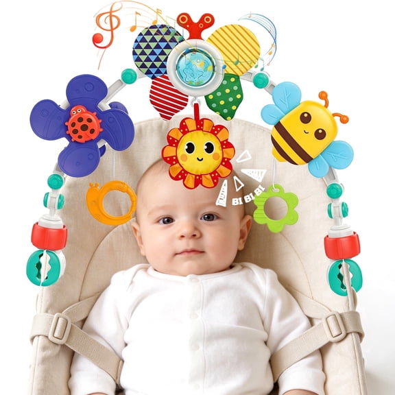 Caunedy Adjustable Baby Stroller Arch,Hanging Sensory Toys for Crib Bassinet Car Seat,0-12 Months Toddler Infant Gift
