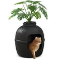 thumbnail image 2 of Cat Litter Box Enclosure with Faux Plant & Real Stones, Hidden Litter Box with Odor Control Carbon Filter, Home DIY Decor Furniture for Large Cat, Black, 2 of 6