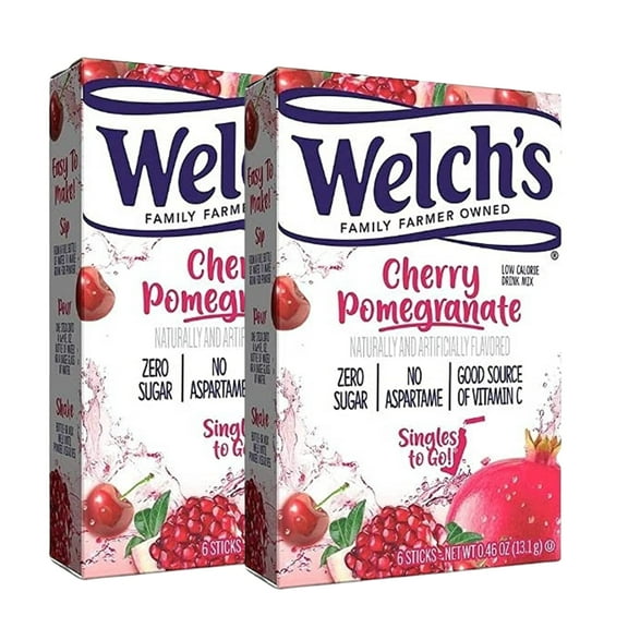 Welch's On the Go Water Drink Mix Cherry Pomegranate Flavor No Sugar Gluten Free and Low-Calorie Powdered Beverages for Home Lunch Office Gym Picnic Camping Indoor Outdoor Drinks 6 Sticks Pack of 2