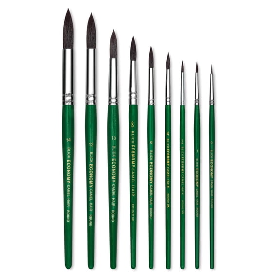 Blick Economy Camel Hair Brush Set - Round, Short Handle, Set of 9