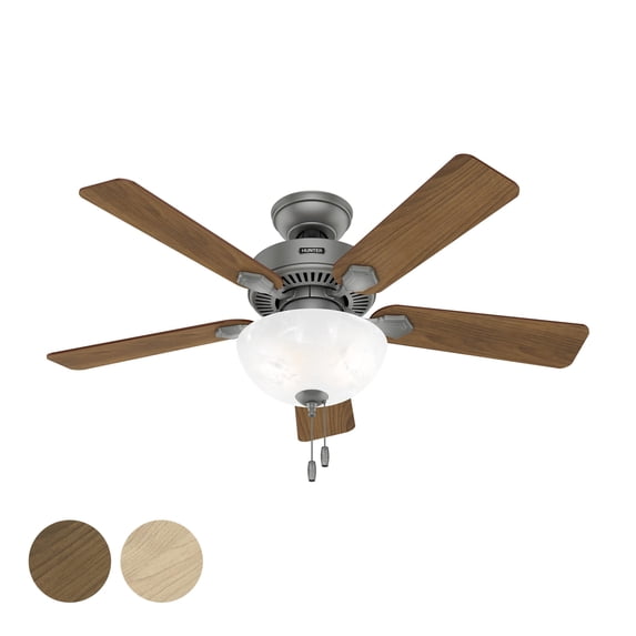 Restored Hunter Fan 44 inch Matte Silver Indoor Ceiling Fan with Light and Pull Chain for Bedroom, Living Room, Office, Basement, Kitchen (Refurbished)